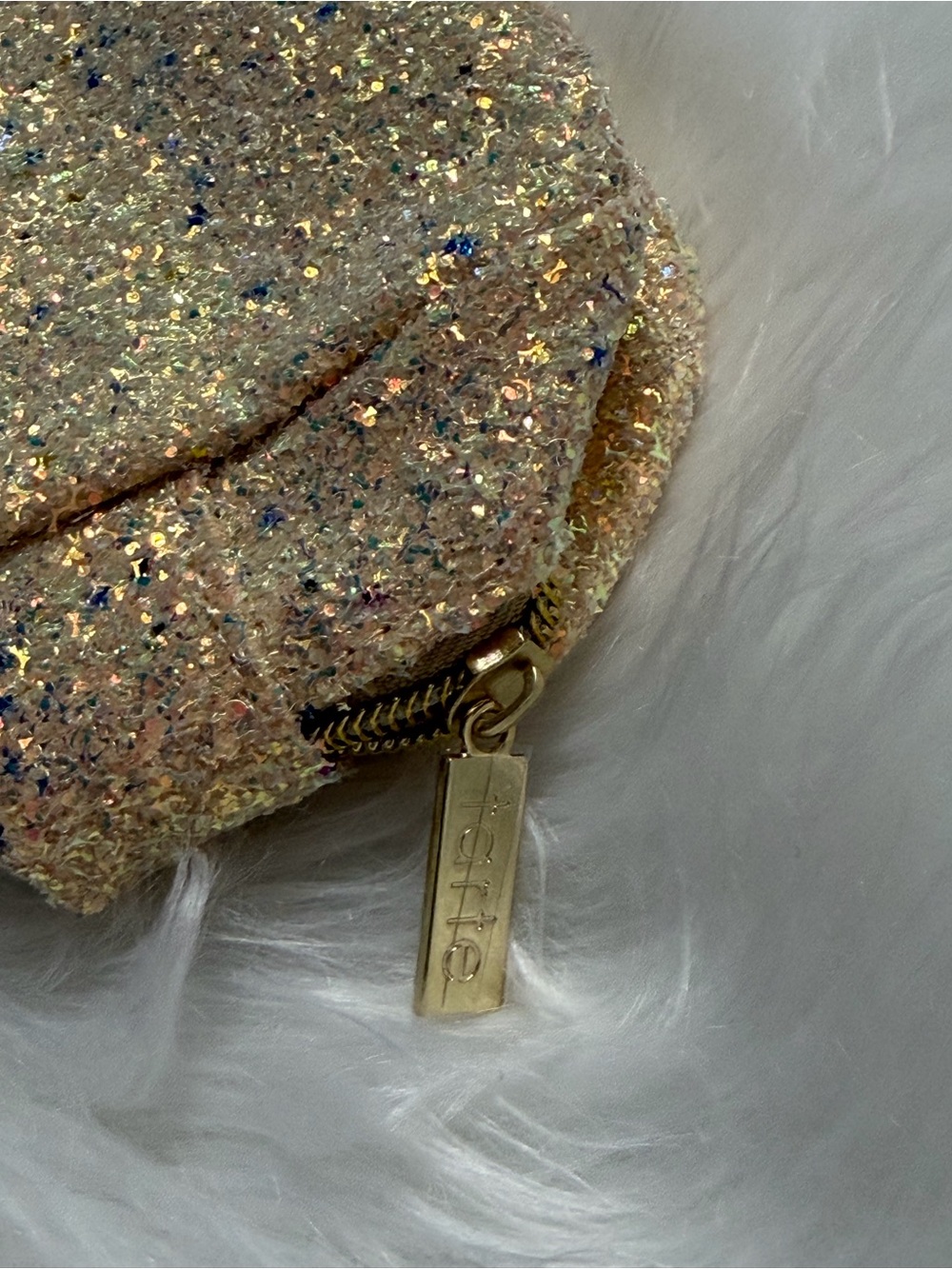 NEW Tarte Gold ✨ Glitter Cosmetic Pouch with Multicolor Sparkle